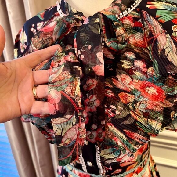 NWT Dalia MacPHee Floral Bow Tie Ruffle Front Floral Dress Size LARGE - Picture 5 of 6
